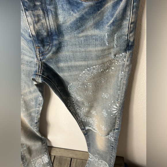 Nwot jeans by Amiri paisley clay indigo nwot size 32w inseam 33 authentic Italy! - Picture 11 of 17